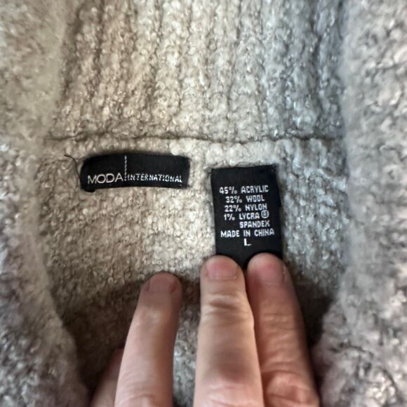 Moda International Wool Blend Boucle Cardigan Gray Brown Button Sweater L - Picture 3 of 4